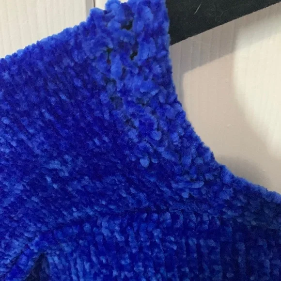 Express Cobalt Blue Chenille 3/4 Sleeve Cropped Loose Fit Sweater US Small - Picture 7 of 13